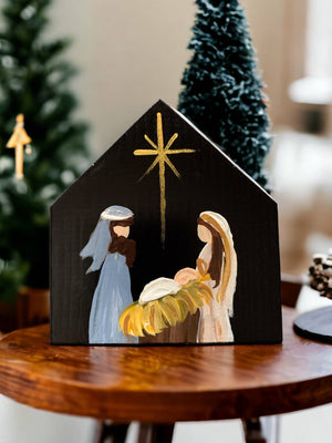 
                  
                    Load image into Gallery viewer, Original Small Nativity, handmade Wood, Black Background
                  
                