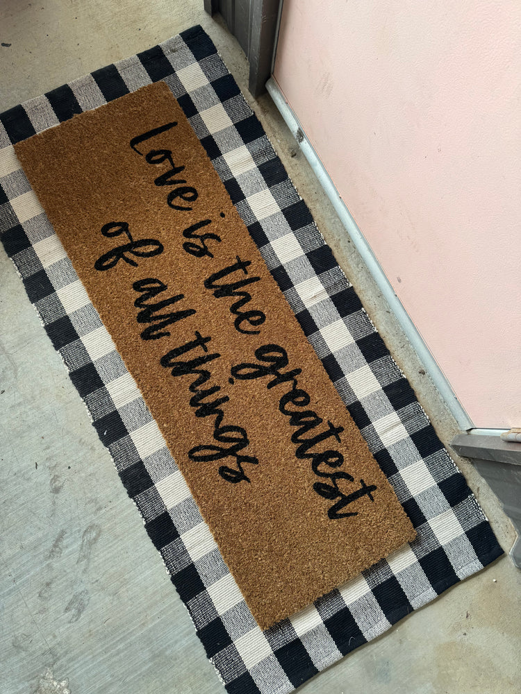 
                  
                    Load image into Gallery viewer, XL Doormat | Love is the Greatest of all things
                  
                