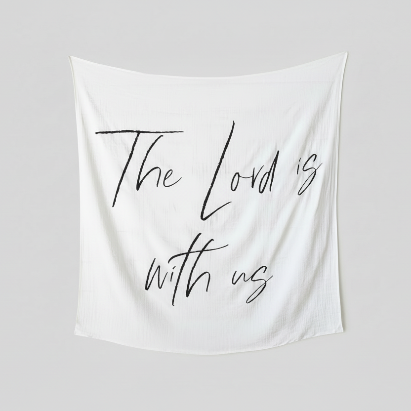 The Lord Is With Us Scripture Swaddle + Wall Art | GOTS Certified Organic Cotton Muslin