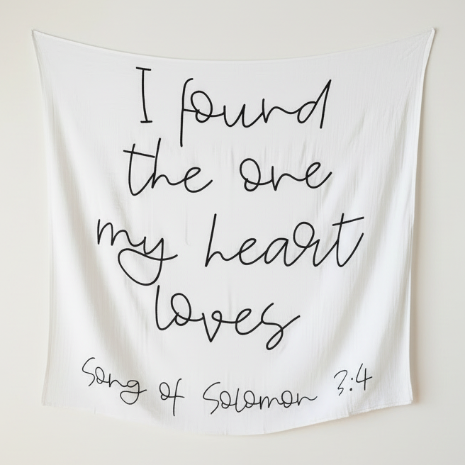 Song of Solomon 3:4 Scripture Swaddle + Wall Art | GOTS Certified Organic Cotton Muslin
