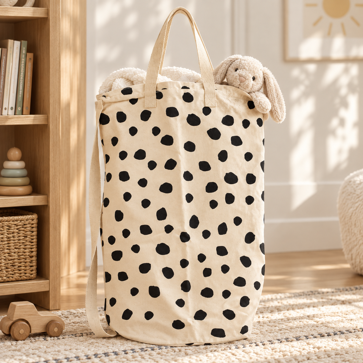 Modern Burlap black spots cotton canvas bag