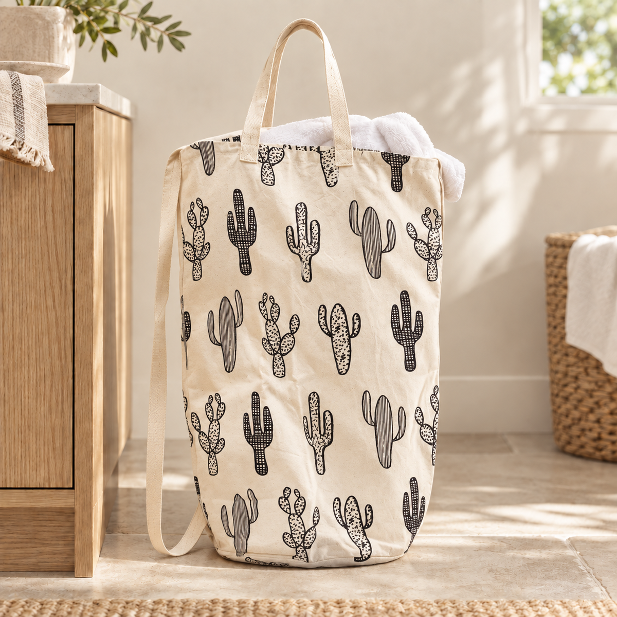 Modern Burlap cactus cotton canvas bag