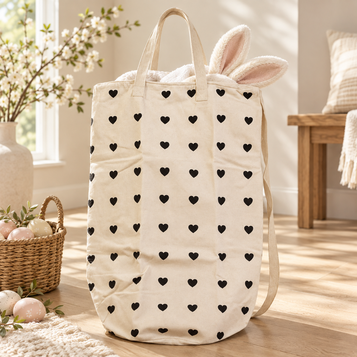Modern Burlap hearts cotton canvas bag