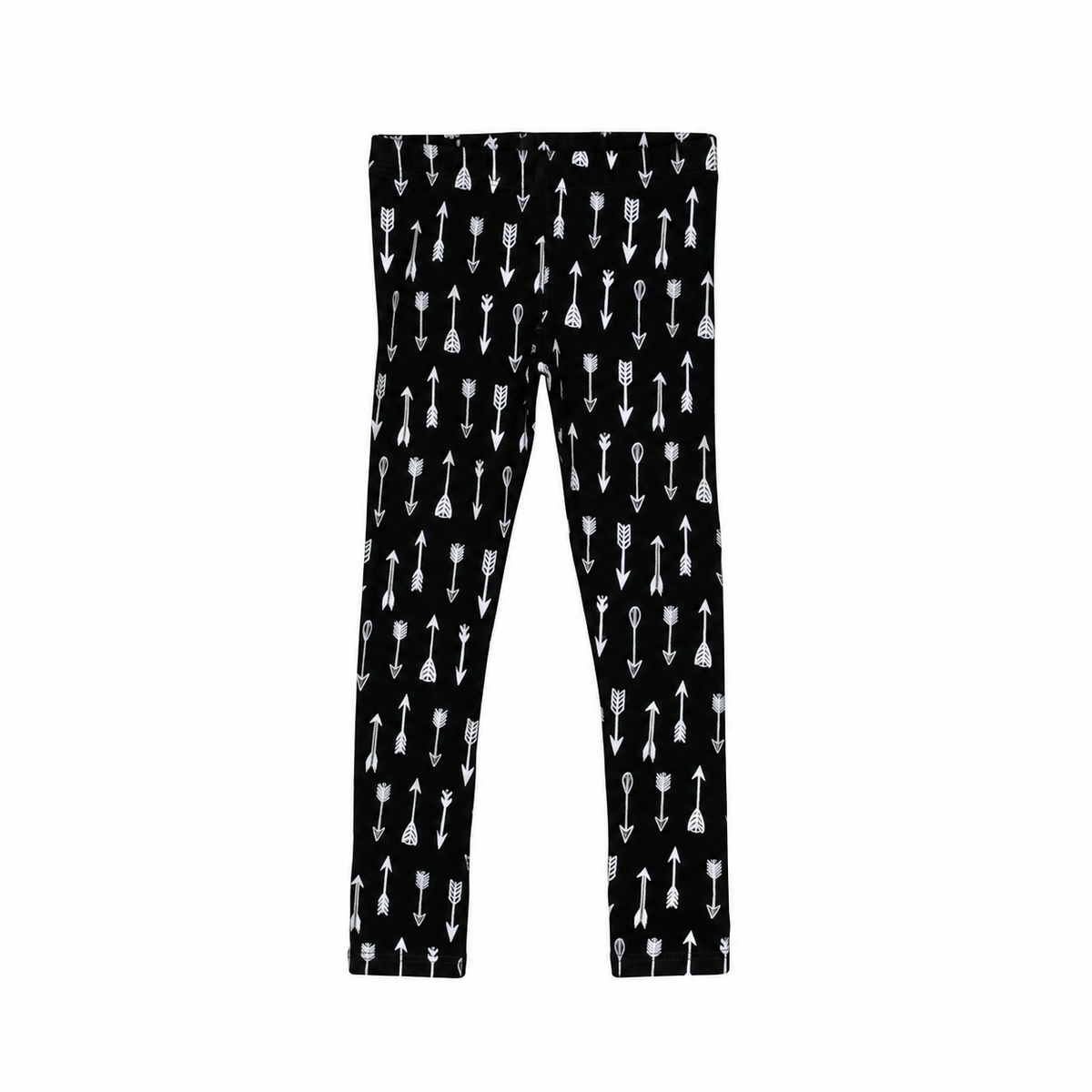 Modern Burlap arrows organic leggings, complete product view on white without a hanger.
