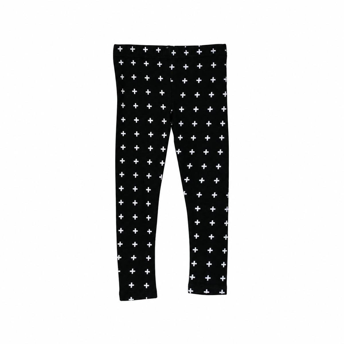 Modern Burlap swiss cross organic leggings, complete product view on white without a hanger.
