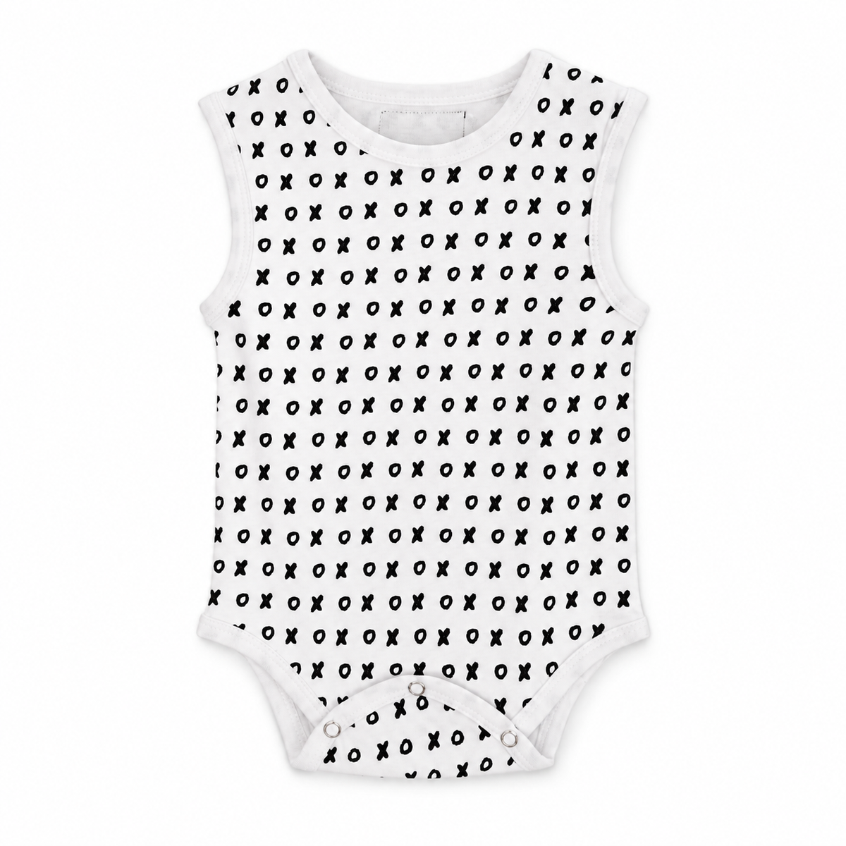 Organic Baby Tank Bodysuit | Signature Prints in B+W XO, front studio product photograph on white.