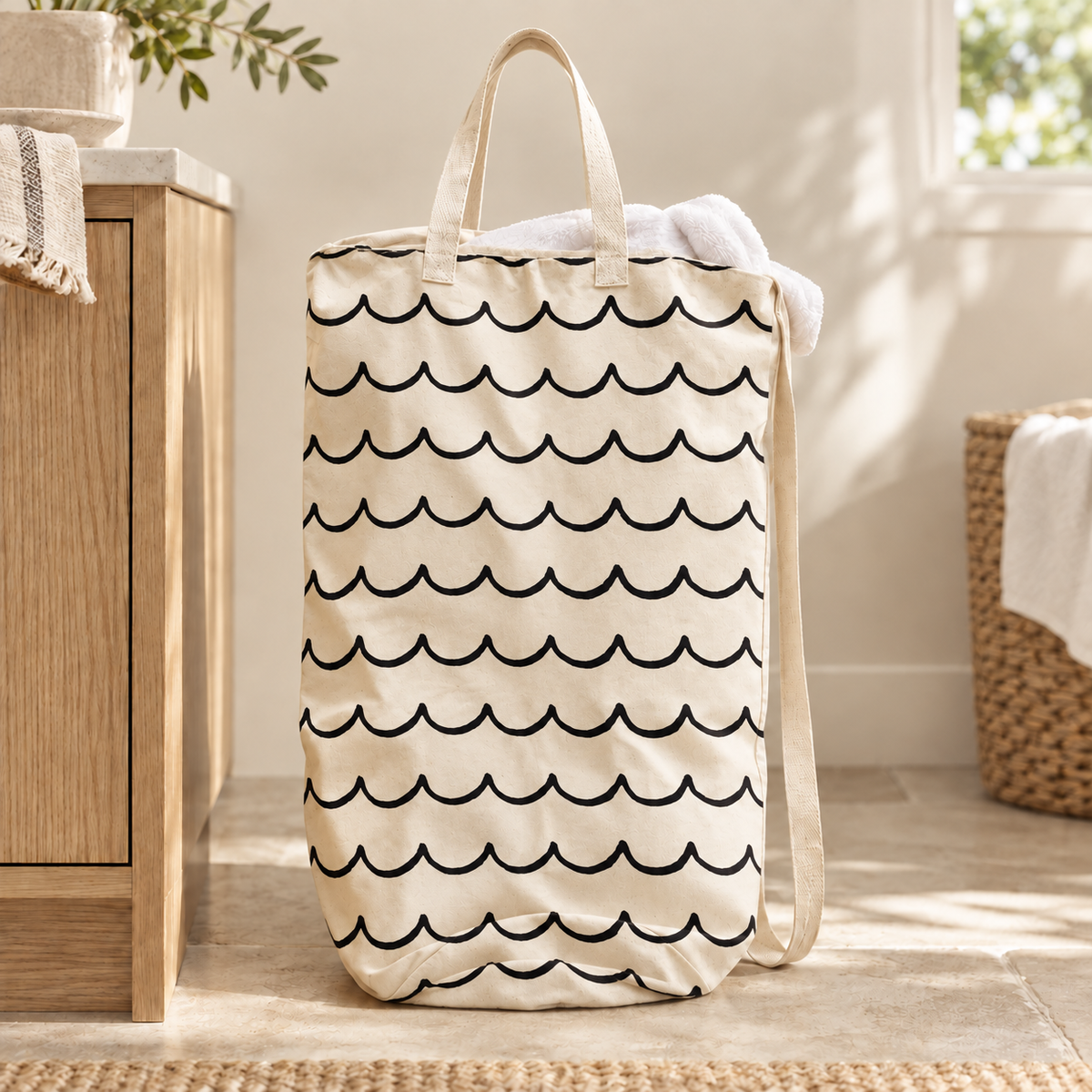 Modern Burlap waves cotton canvas bag