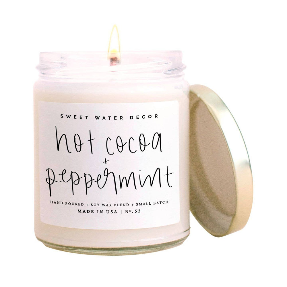 Sweet Water Decor - Hot Cocoa + Peppermint Soy Candle | Clear Jar Candle