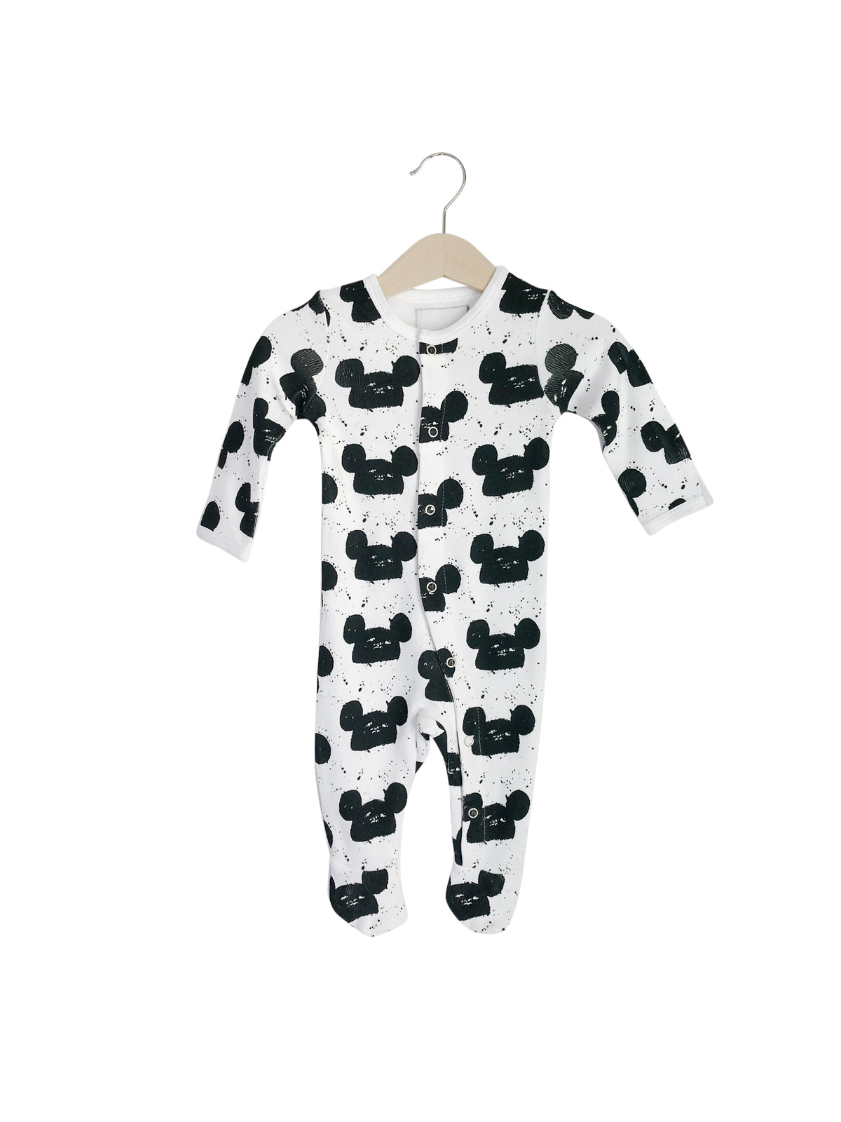 B+W Modern Mouse Organic Baby Button Footie — product photograph.