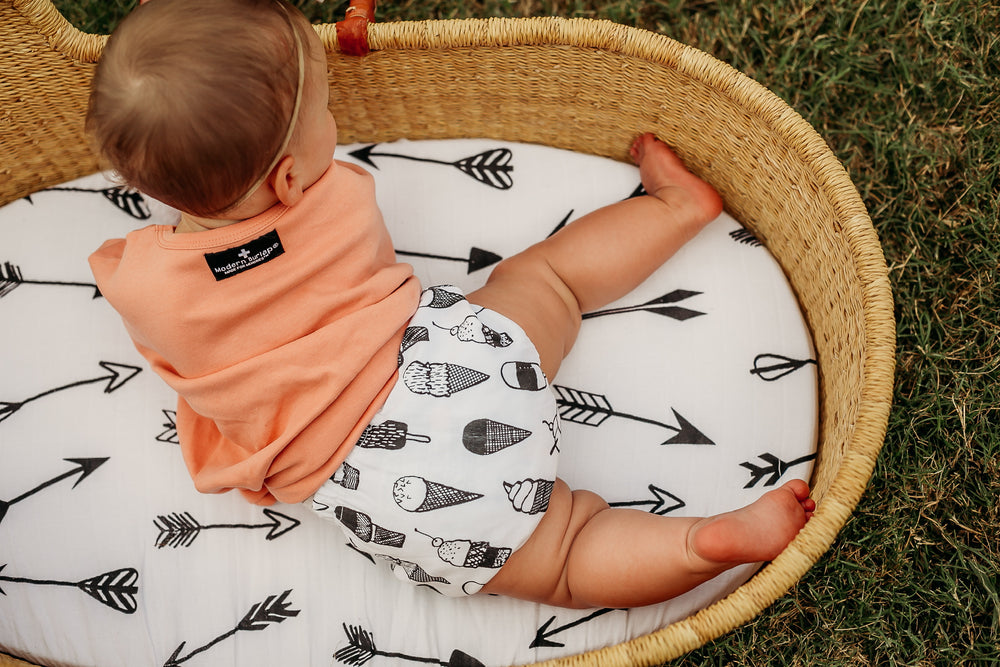 
                  
                    Load image into Gallery viewer, Versatile Moses Basket / Bassinet / Small Changing Pad Sheet -  Arrows
                  
                