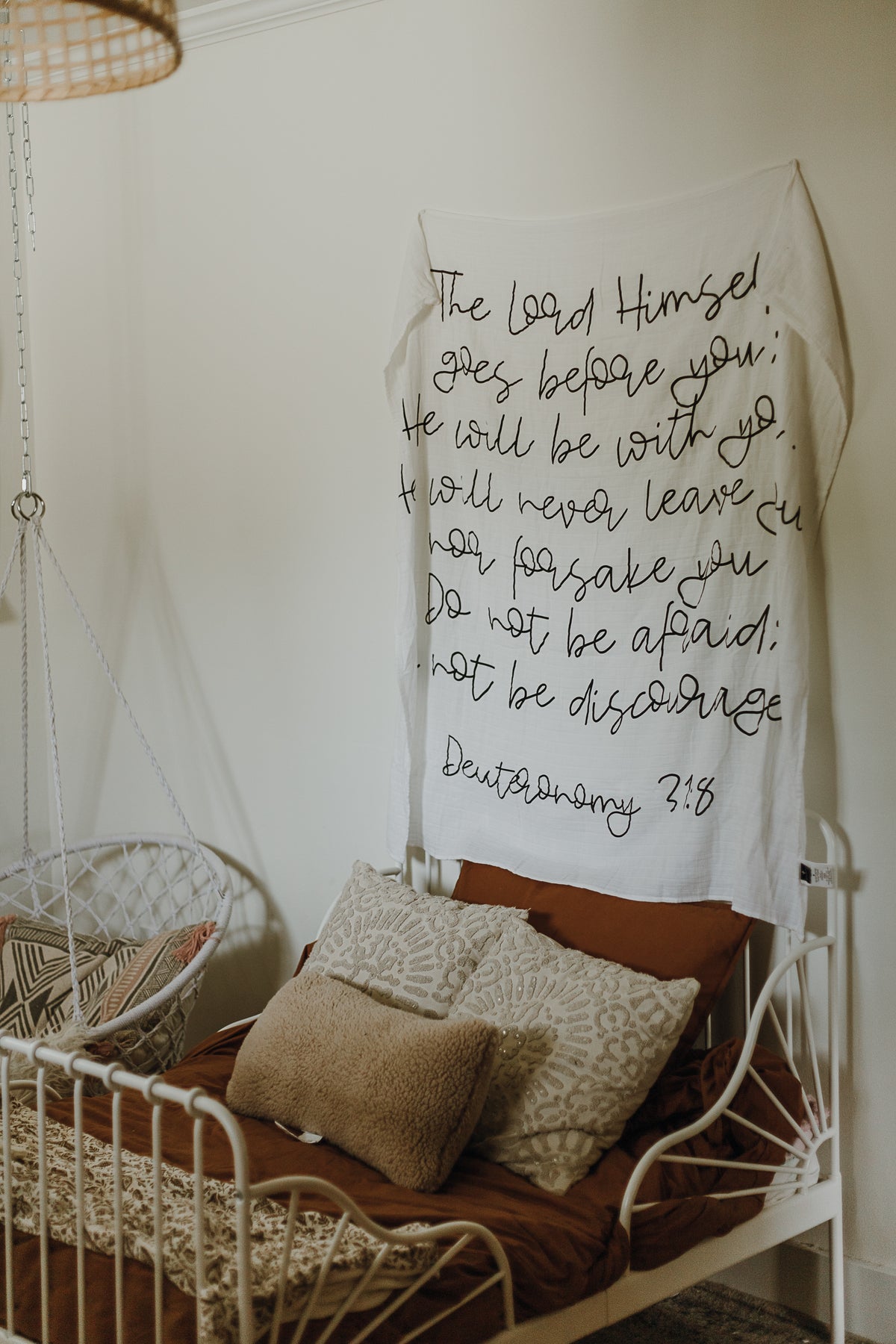 Deuteronomy 31:8 Scripture swaddle keepsake by Modern Burlap