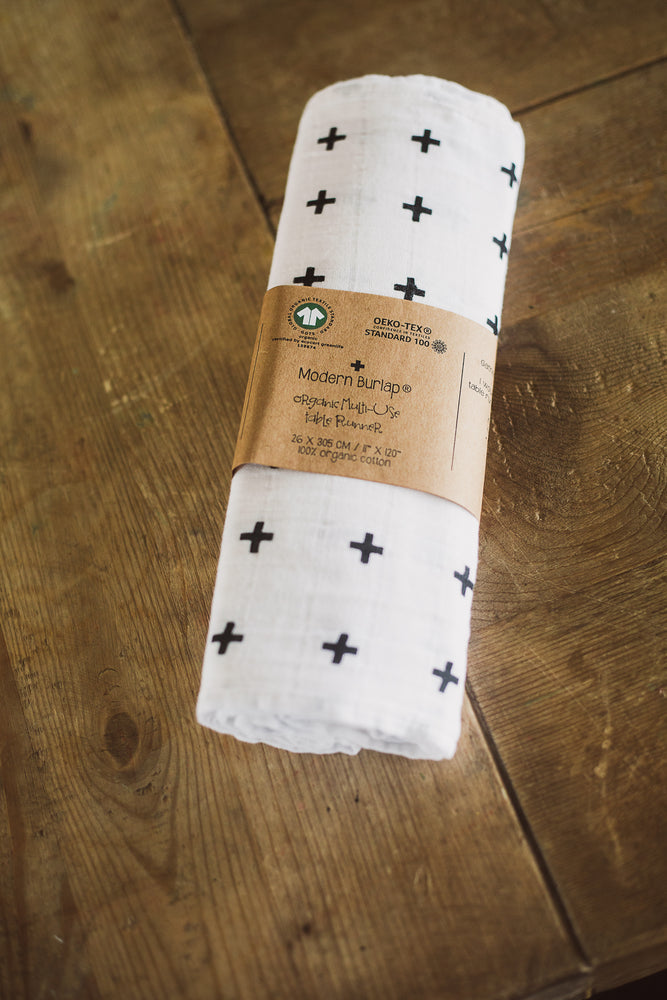 
                  
                    Load image into Gallery viewer, Organic Cotton Muslin Table Runner - Swiss Cross
                  
                