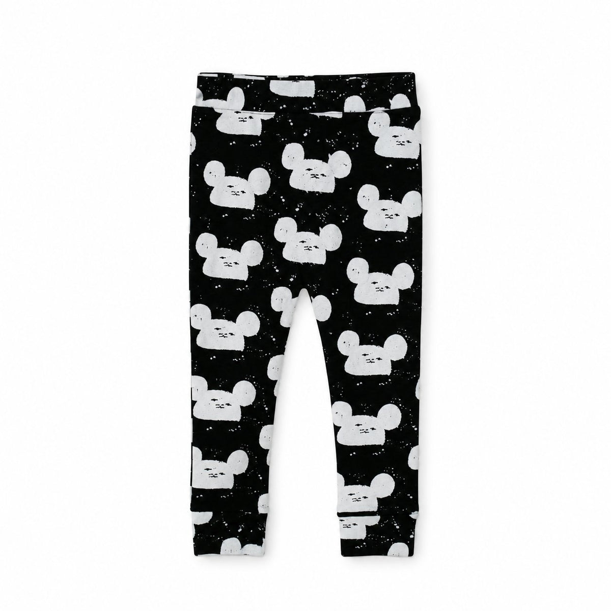 Modern Burlap organic Cozy Pants in White on Black Modern Mouse, full studio view on white