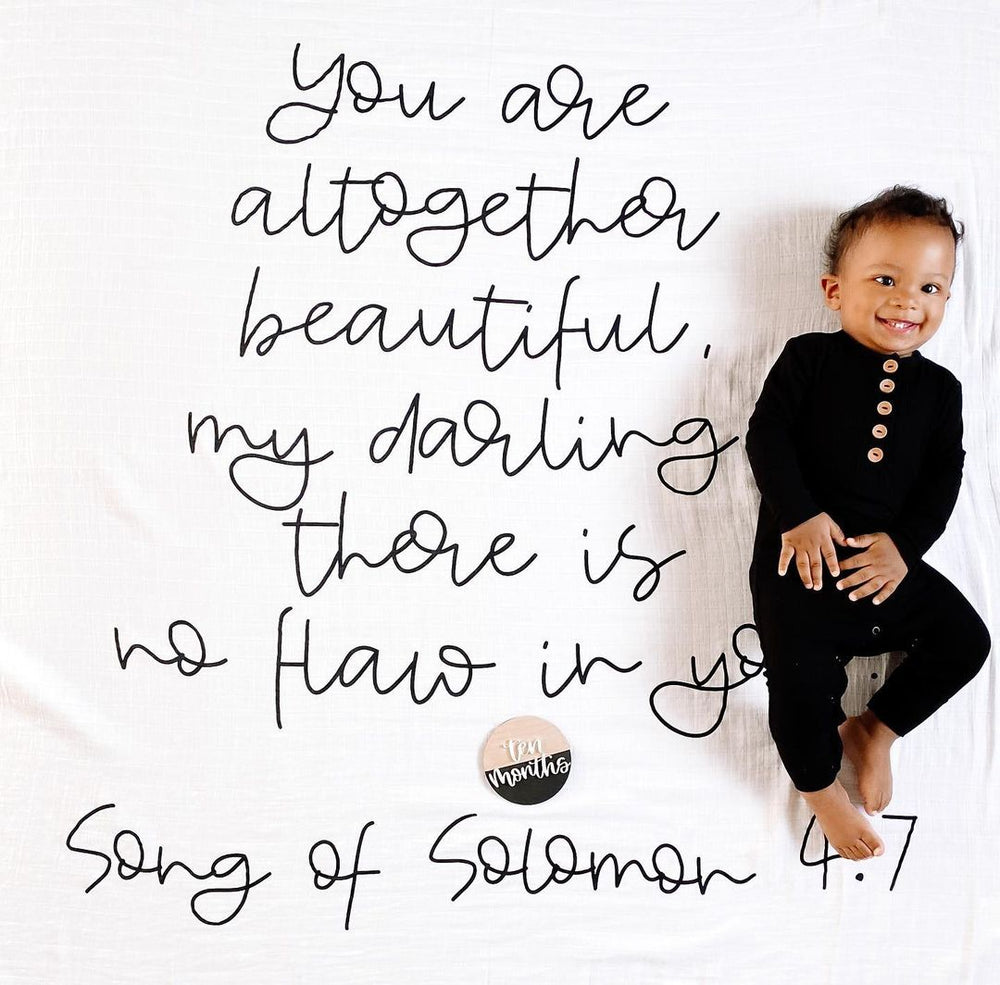 Organic Swaddle + Wall Art - Song of Solomon 4:7 You are altogether beautiful, my darling; there is no flaw in you.