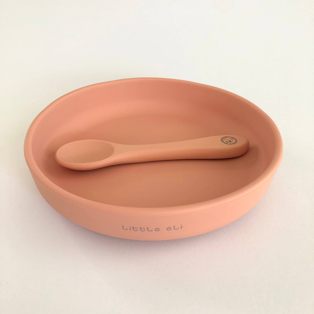 Little Eli - Mini Silicone Suction Plate + Spoon + Storage Bag - Cherry Blossom