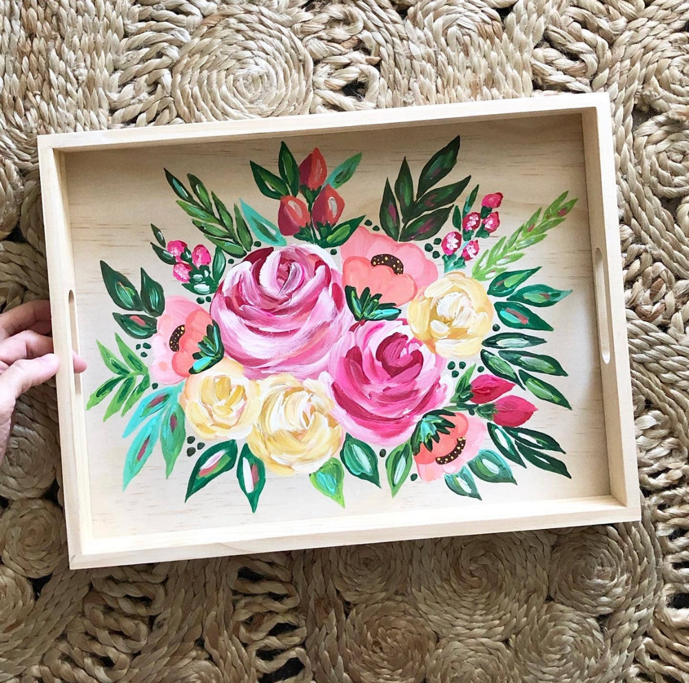 Floral Wood Tray