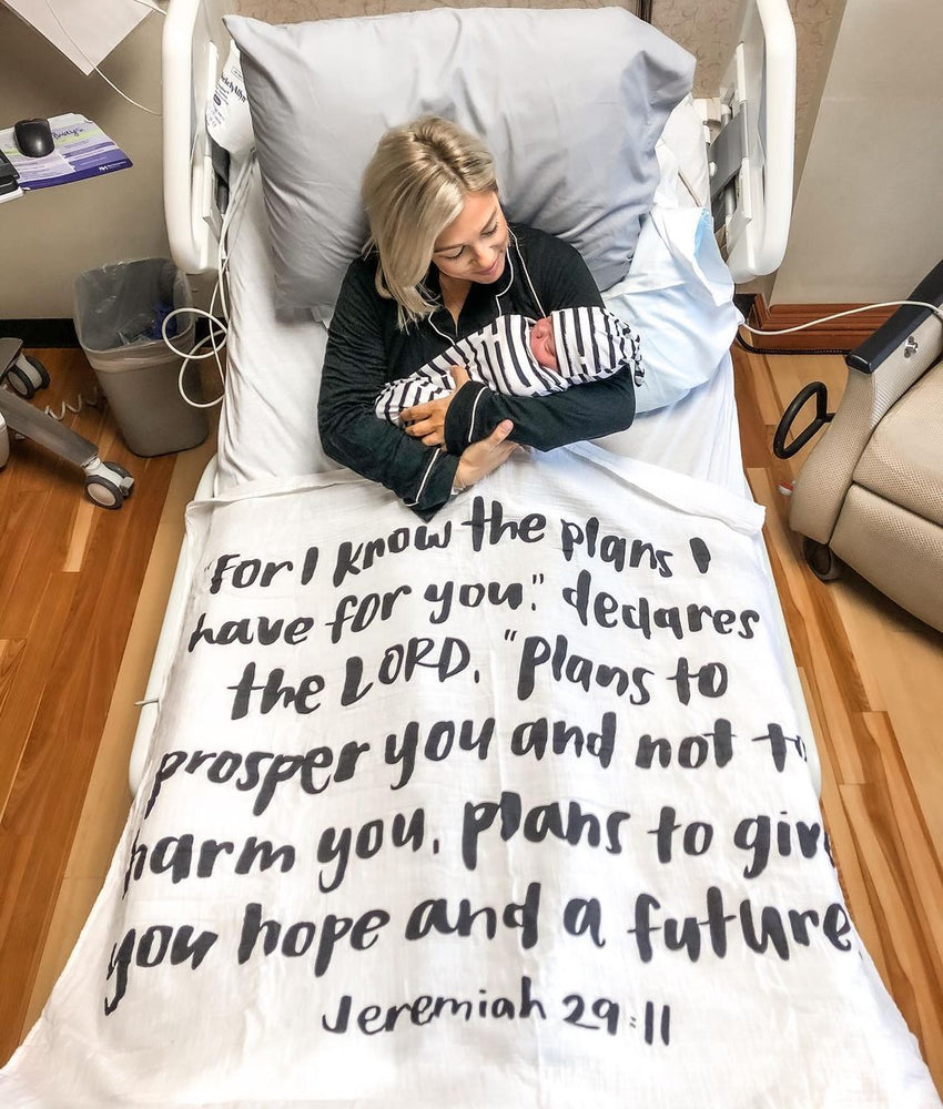 
                  
                    Load image into Gallery viewer, Organic Swaddle + Wall Art - Jeremiah 29:11 “For I know the plans I have for you,&amp;quot; declares the Lord...
                  
                