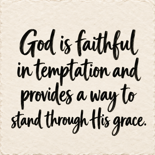 Hand-lettered artwork reading: God is faithful in temptation and provides a way to stand through His grace.