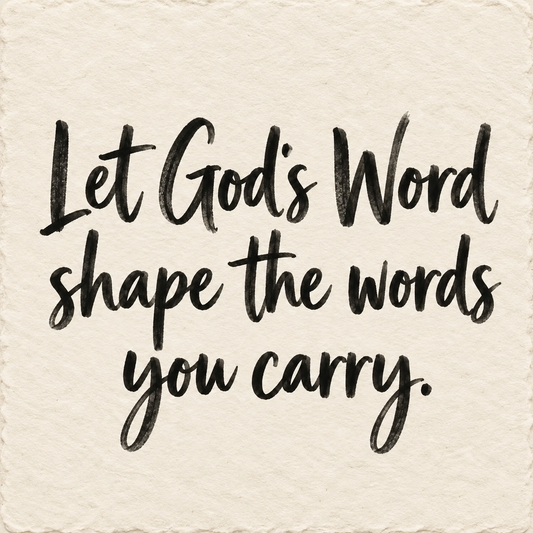 Black hand-lettered artwork on ivory handmade paper: Let God's Word shape the words you carry.
