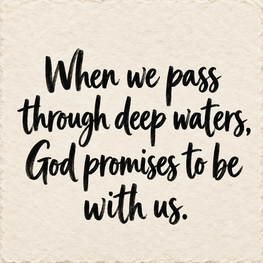 Hand-lettered artwork reading: When we pass through deep waters, God promises to be with us.