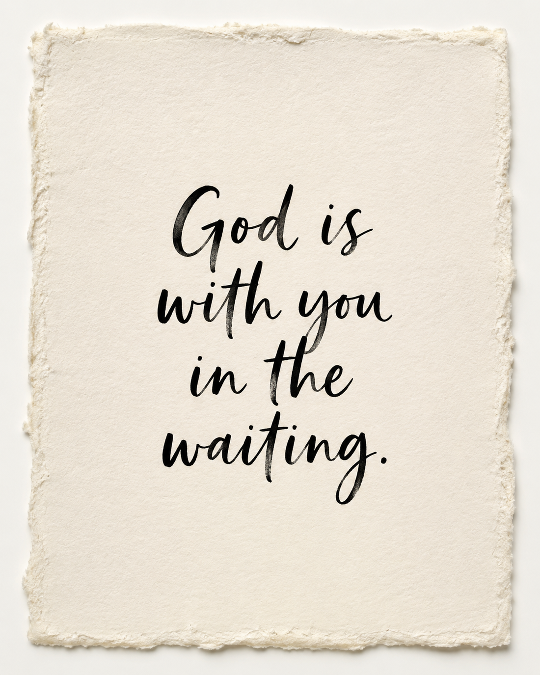 Handmade devotional artwork reading God is with you in the waiting