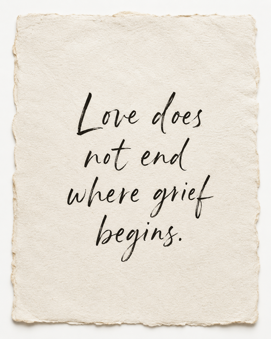 Handmade devotional artwork reading Love does not end where grief begins