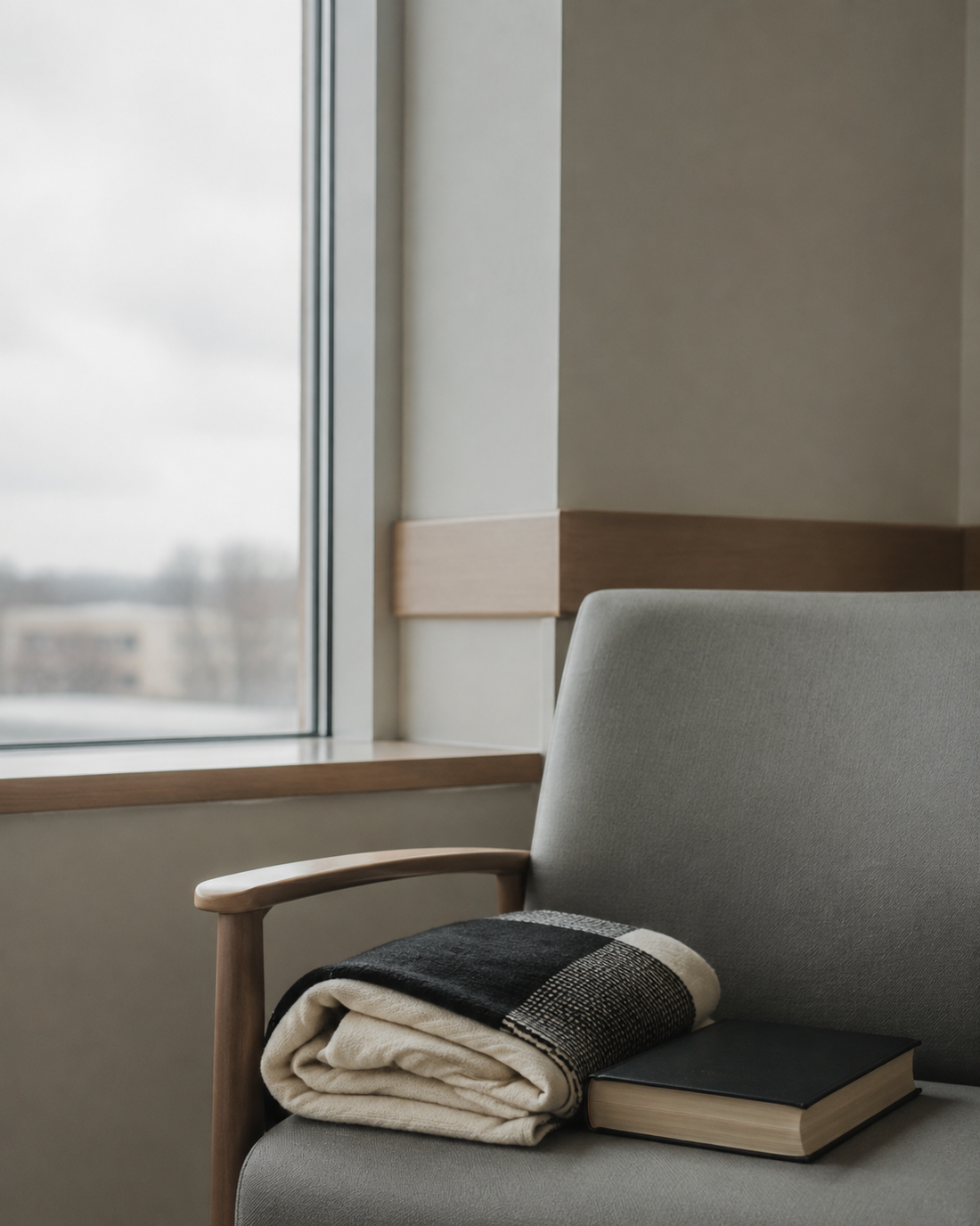 Hospital chair with folded blanket and Bible for A Prayer for a Sick Child
