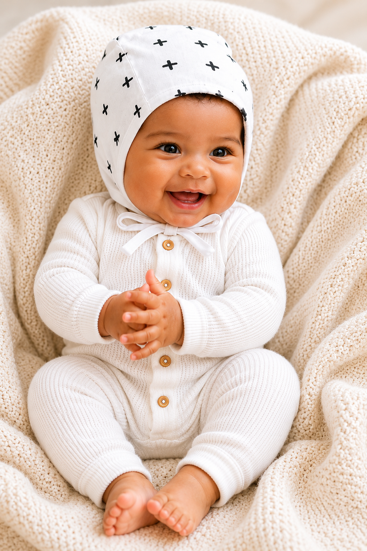 Organic baby bonnet in signature prints – alternate view 3