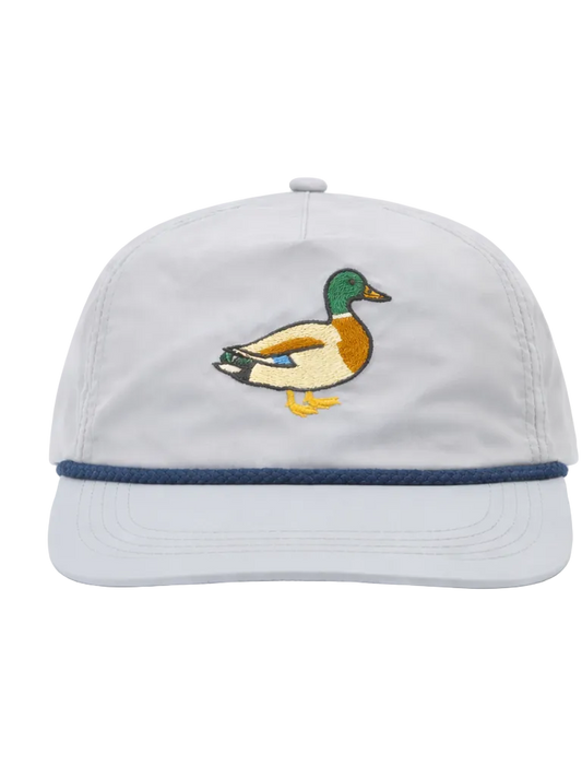 Lischka Brothers Mallard Duck Rope Cap, Stone Grey, front view showing the design and rope detail