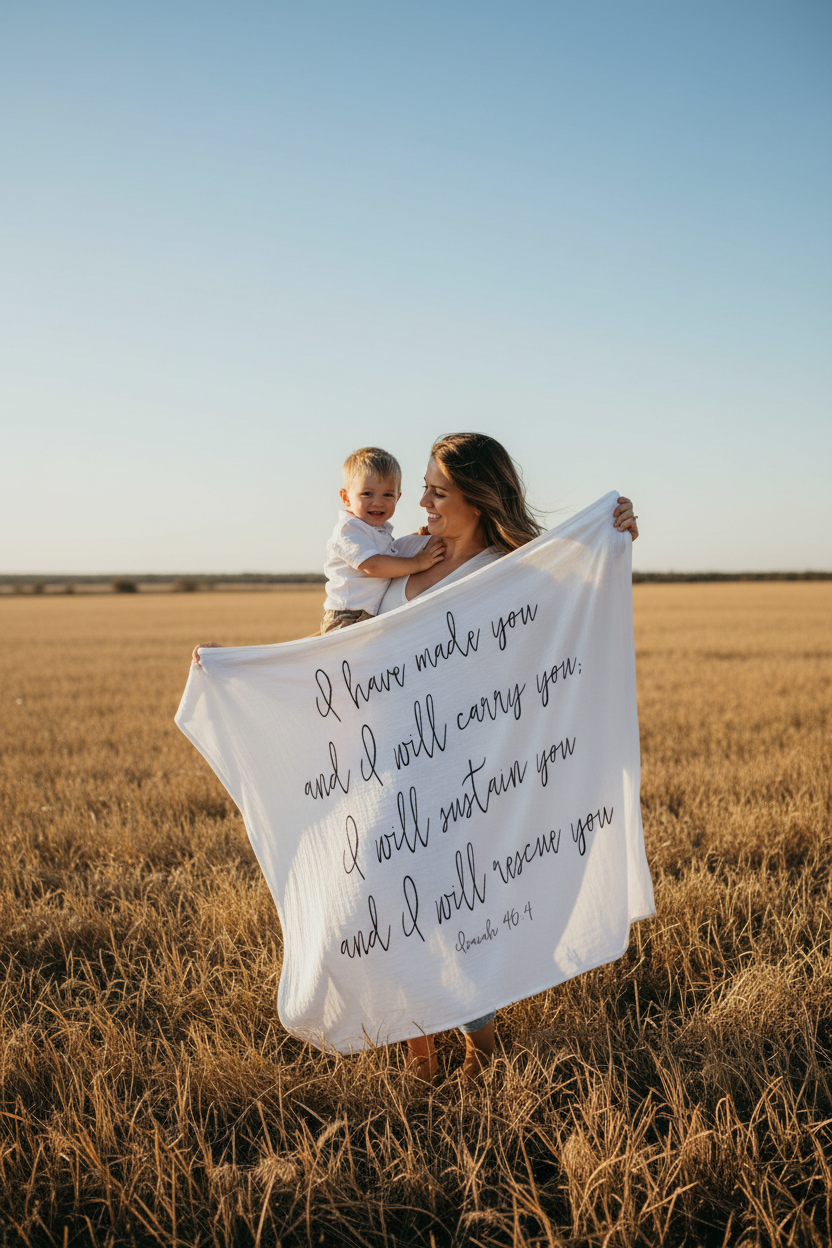 Isaiah 46:4 organic cotton Scripture swaddle by Modern Burlap