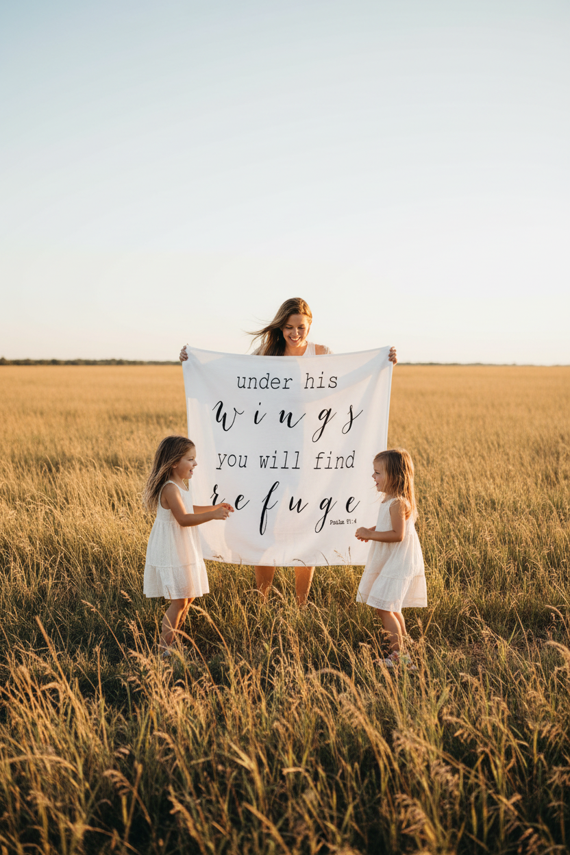Psalm 91:4 Scripture Swaddle + Wall Art | GOTS Certified Organic Cotton Muslin