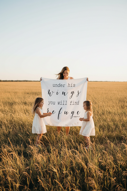 Psalm 91:4 Scripture Swaddle + Wall Art | GOTS Certified Organic Cotton Muslin