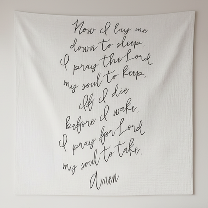 Now I Lay Me Down to Sleep Prayer Swaddle + Wall Art | GOTS Certified Organic Cotton Muslin
