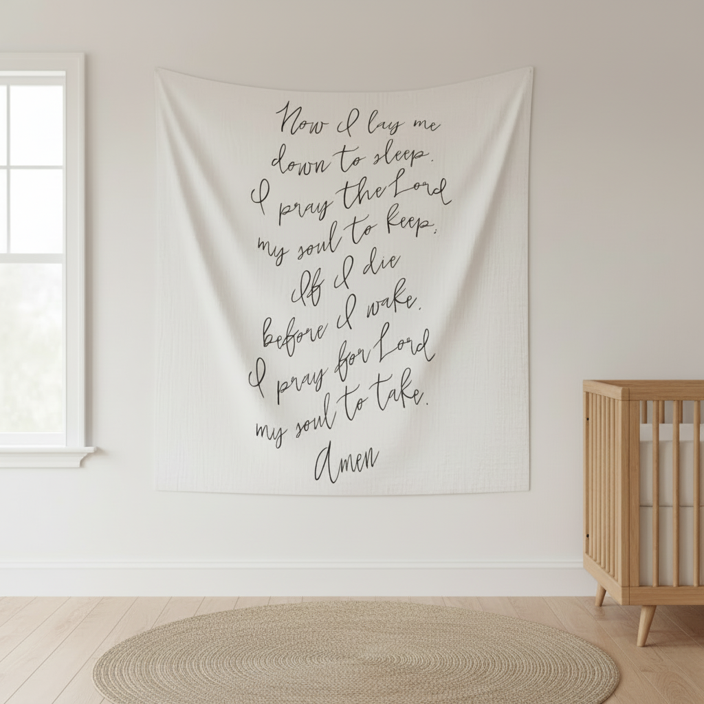 Now I Lay Me Down to Sleep Prayer Swaddle + Wall Art | GOTS Certified Organic Cotton Muslin