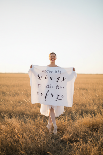 Psalm 91:4 Scripture Swaddle + Wall Art | GOTS Certified Organic Cotton Muslin