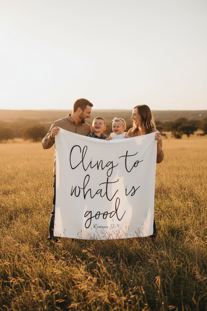 Romans 12:9 Scripture Swaddle + Wall Art | GOTS Certified Organic Cotton Muslin