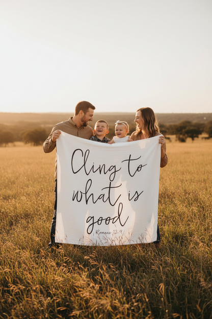 Romans 12:9 Scripture Swaddle + Wall Art | GOTS Certified Organic Cotton Muslin