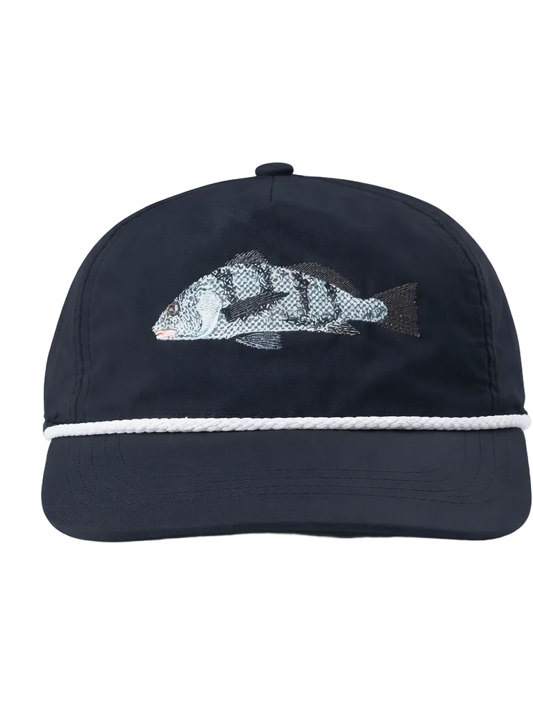 Lischka Brothers Black Drum Rope Cap, Black, front view showing the design and rope detail