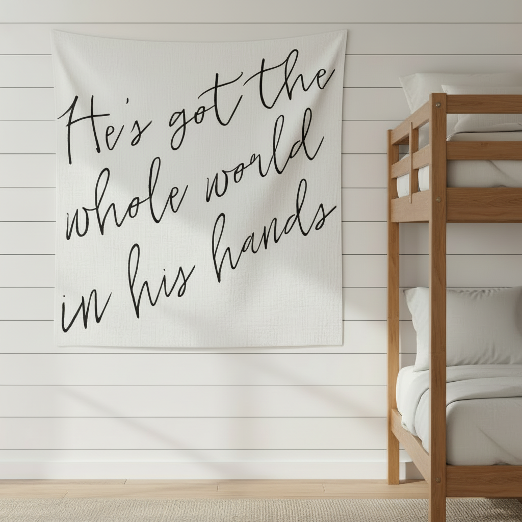 He's Got the Whole World in His Hands Swaddle + Wall Art | GOTS Certified Organic Cotton Muslin