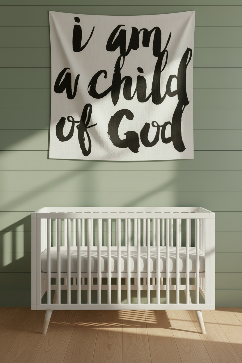 I Am a Child of God organic cotton muslin swaddle by Modern Burlap