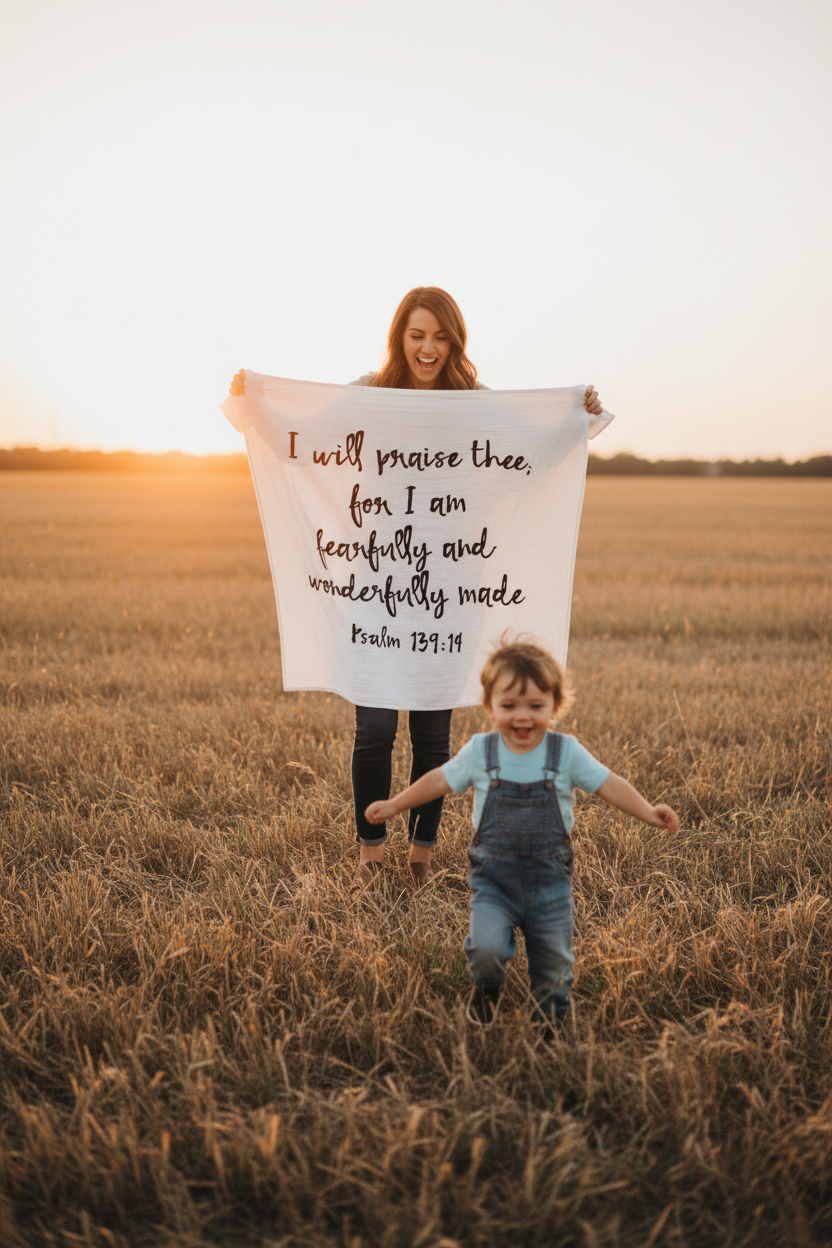 Psalm 139:14 Scripture swaddle and wall art by Modern Burlap