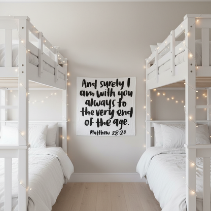 Matthew 28:20 Scripture Swaddle + Wall Art | GOTS Certified Organic Cotton Muslin