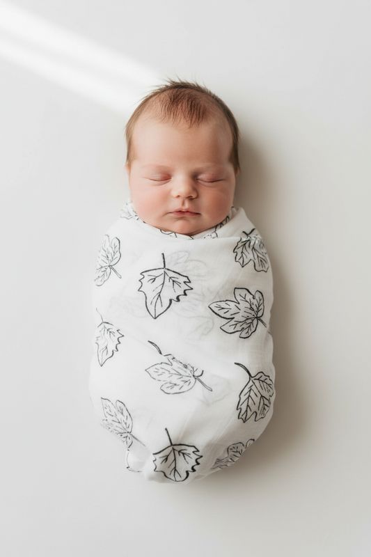 Fall Leaves organic cotton muslin swaddle by Modern Burlap