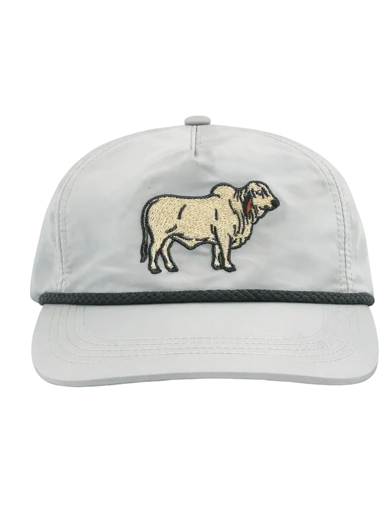 Lischka Brothers Brahman Cattle (Brahma) Rope Cap, Ice Gray, front view showing the design and rope detail