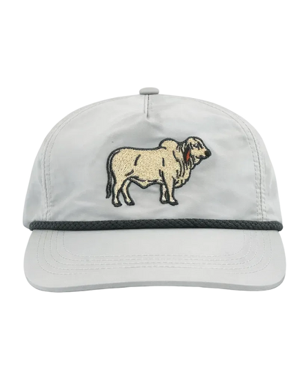Lischka Brothers Brahman Cattle (Brahma) Rope Cap, Ice Gray, front view showing the design and rope detail