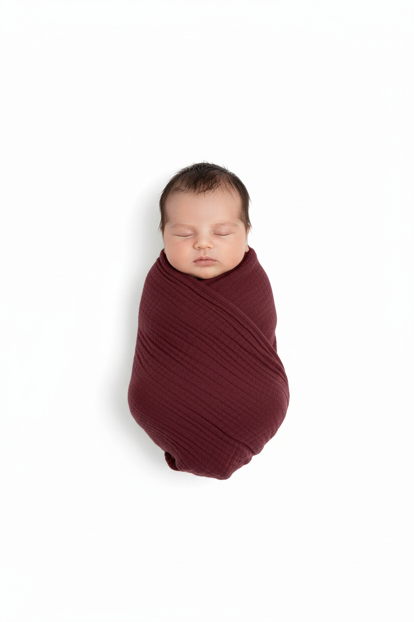 Maroon organic cotton muslin swaddle by Modern Burlap