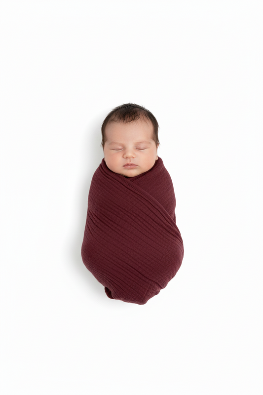 Maroon organic cotton muslin swaddle by Modern Burlap