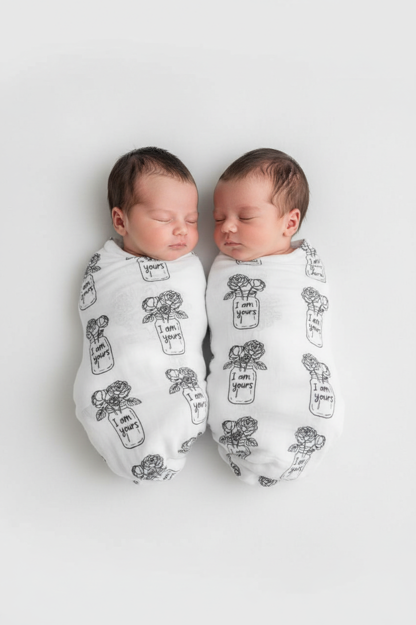 Love Grows Here Peonies organic cotton muslin swaddle by Modern Burlap