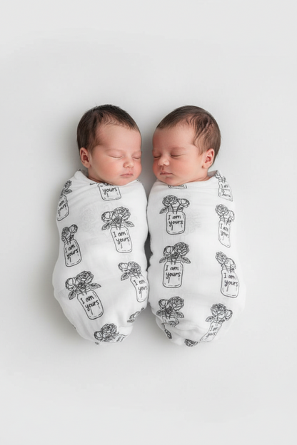 Love Grows Here Peonies organic cotton muslin swaddle by Modern Burlap