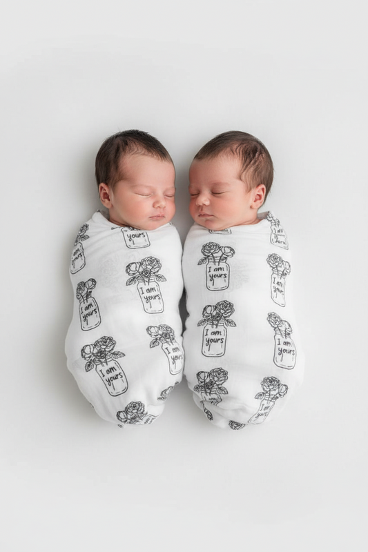 Love Grows Here Peonies organic cotton muslin swaddle by Modern Burlap